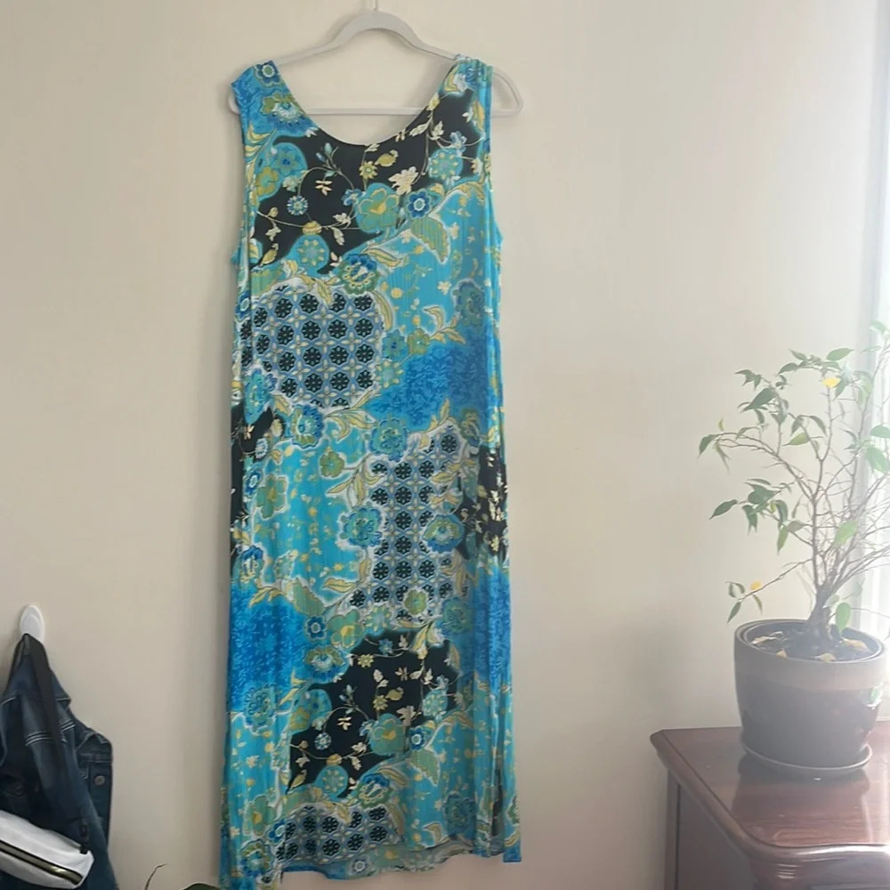 Vintage Key Lime Pie Crepe Floral Maxi Dress‎ Patchwork Paisley M/L Summer Beach